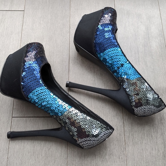 Steve Madden blue sequins platform heels sz 8.5 - Picture 6 of 8